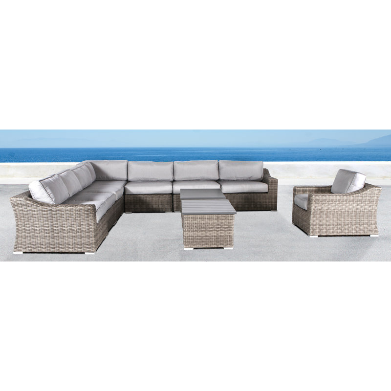 Ensemble de conversation pour 7 personnes avec coussins Dayse entièrement assemblé | Mobilier de patio en osier à installation rapide