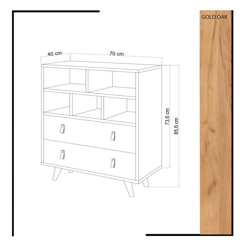 Commode décorative 2 tiroirs, Blanc/chêne