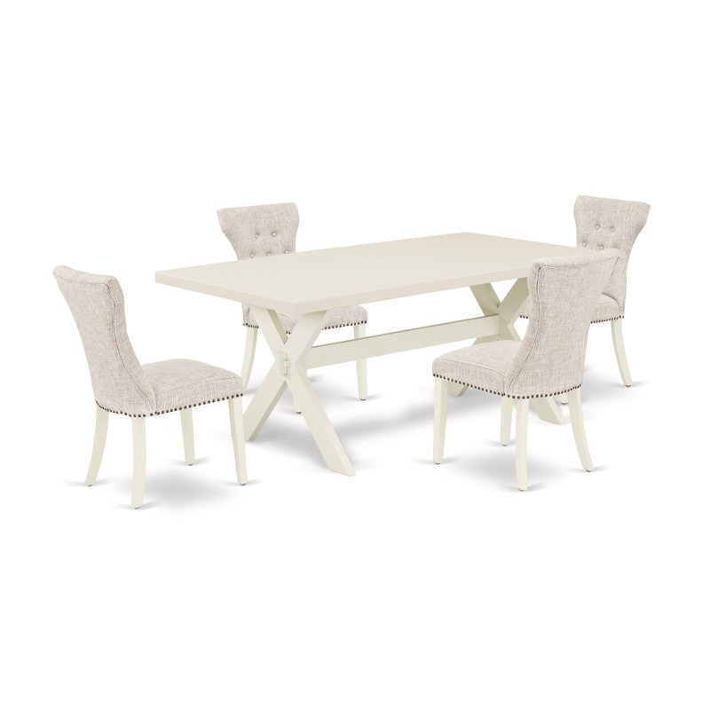 Ensemble de table de salle à manger 5 pièces CEF128A579774E0ABC4DE3B4B743E0FE - 4 chaises de style Mid-Century et une table de salle à manger de cuisine rectangulaire - Finition lin blanc