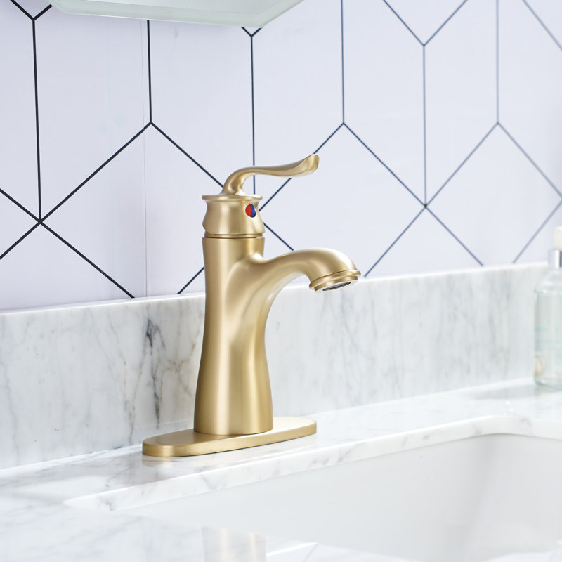 Single-handle Bathroom Faucet with Drain Assembly, Brushed Gold