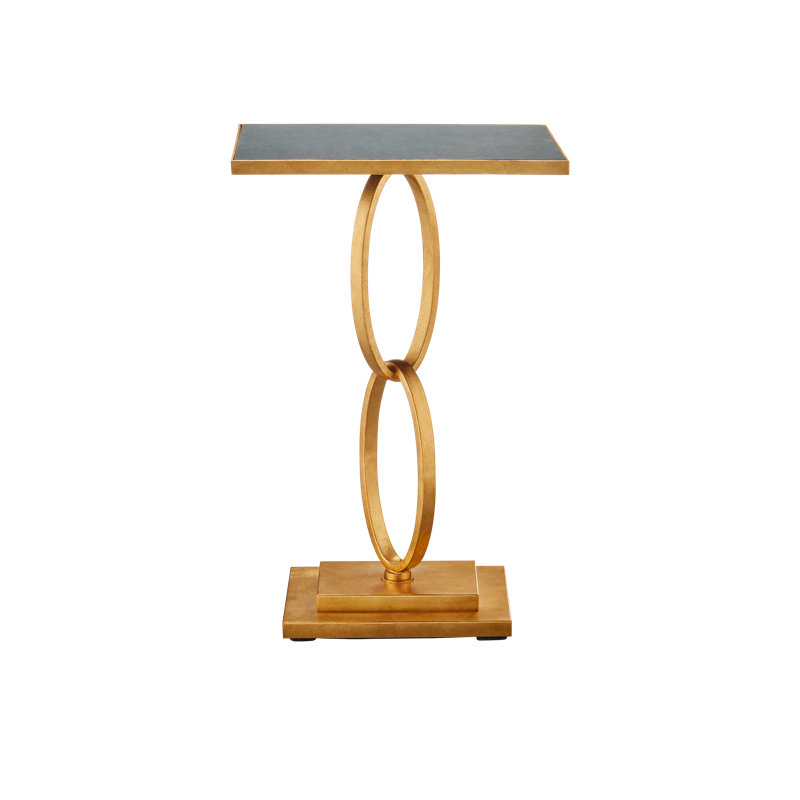 Gold Leaf Antique Mirror Accent Table with Metal Base