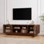 Meuble télé rétro en noyer foncé avec portes en verre trempé, console multimédia moderne pour salon