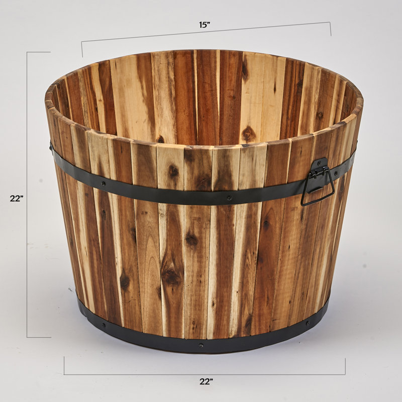 Maresova Wood Barrel Planter, 15" H x 21.5" W x 21.5" D, Natural