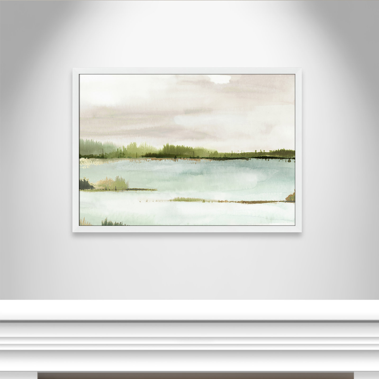 Adamsville "Silent Lake" Painting, 30.5" H x 42.5" W x 1.12" D, White Framed