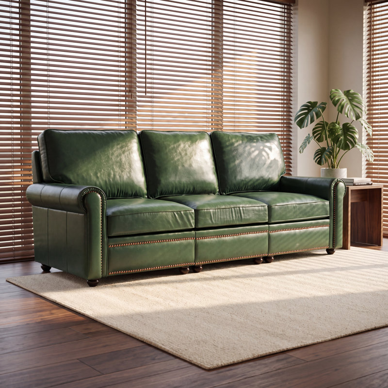 Canapé classique en cuir fleur de style Chesterfield (Gn-3), 3, Vert