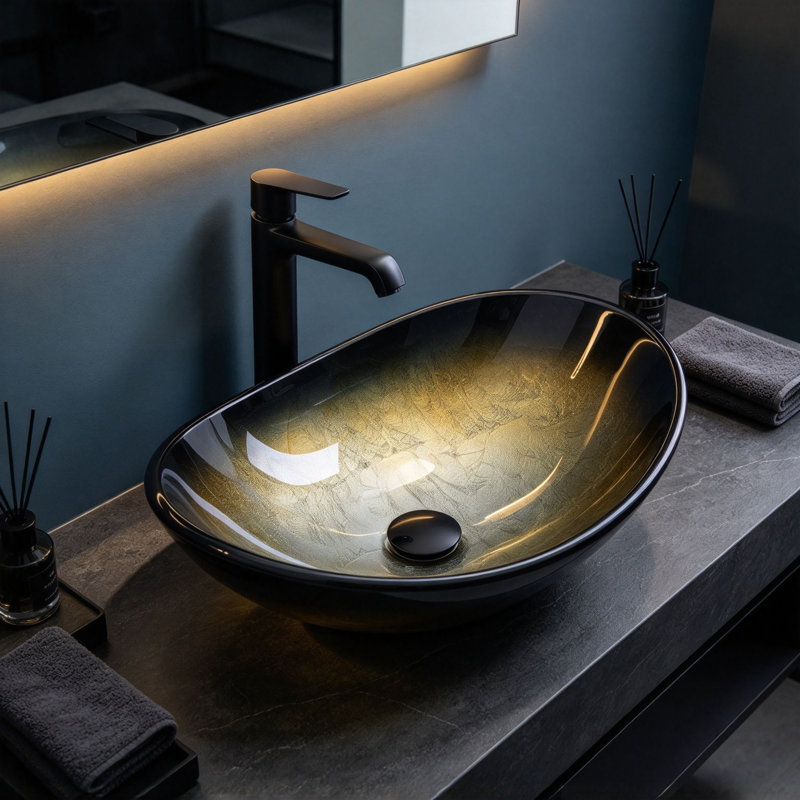 Topcraft Oval Artistic Vessel Sink Gilded black