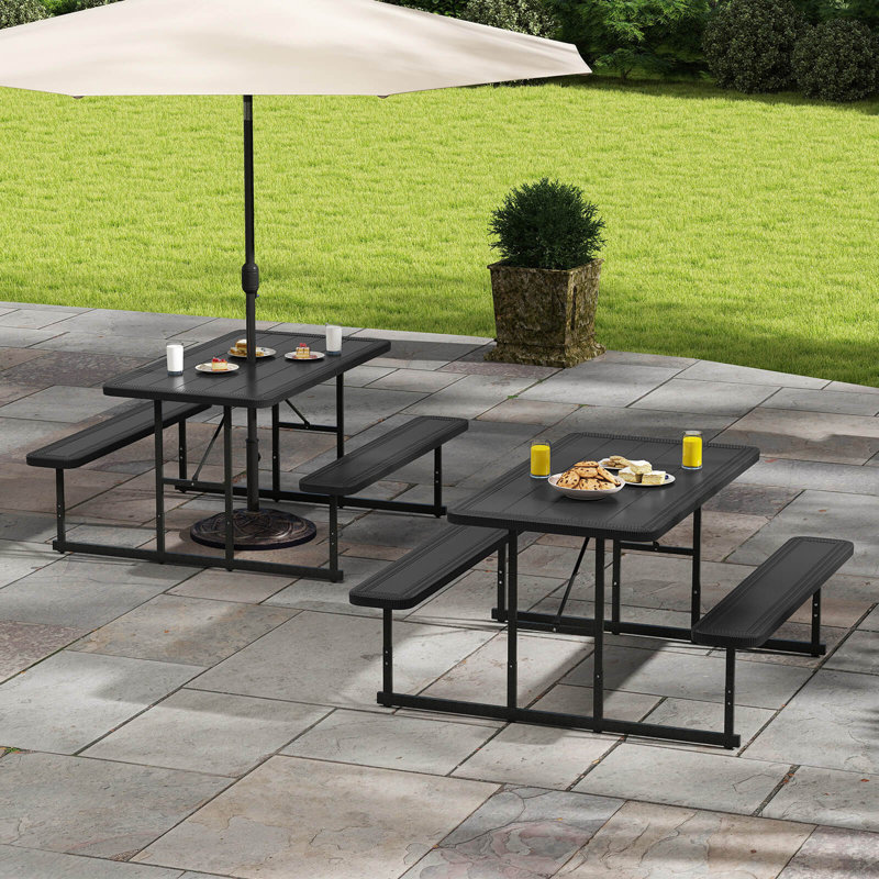 Picnic Table Bench Set For 2-4 People Outdoor Rectangular Camping Dining Table, Black