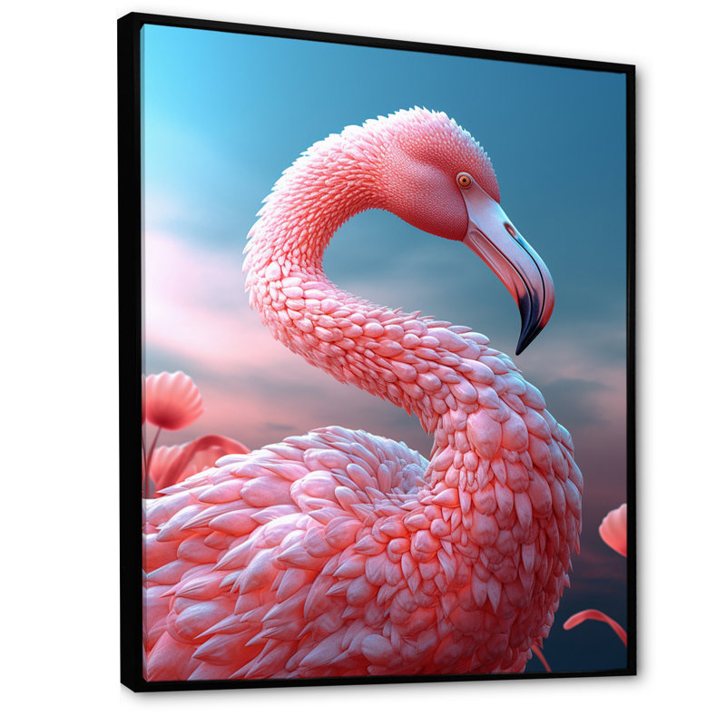 «Pink Flamino», photographie sur toile encadrée, H 32 po x l 24 po x P 1 po, Cadre flottant noir
