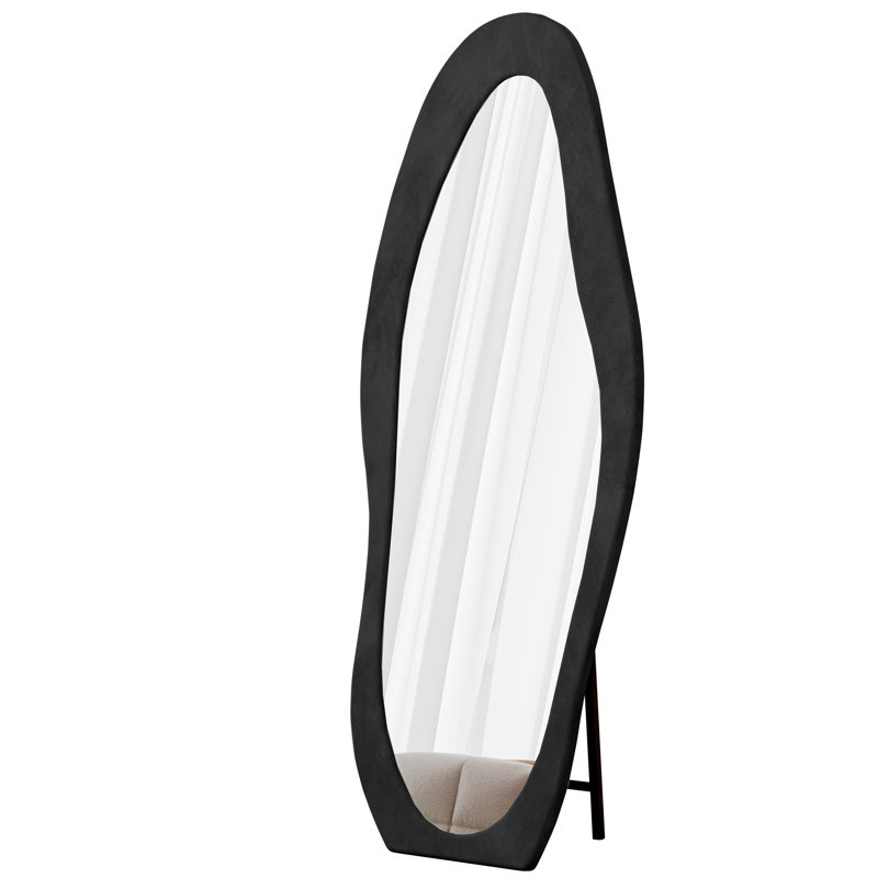 Full Length Mirror,63" X 24" Floor Mirror/ Wall Mirror, Flannel Wrapped Wooden Frame Floor Mirror,Irregular Wavy Mirror Standing/Halling Large Wall Mirror For Bedroom,Living Room, Dressing Room