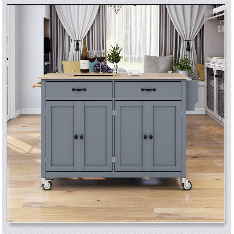 Kitchen Island Cart with Solid Wood Top and Locking Wheels, Perfect for Additional Storage and Workspace, Blue