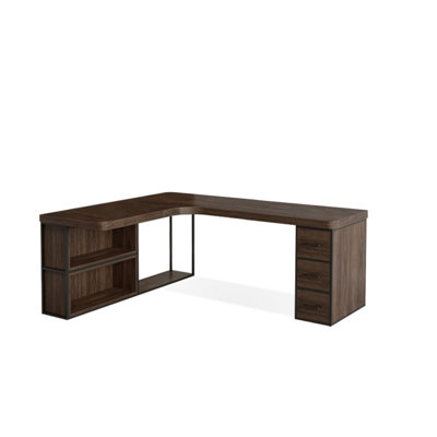 Nut-brown L-Shaped Solid Wood Executive Desk with drawers desk