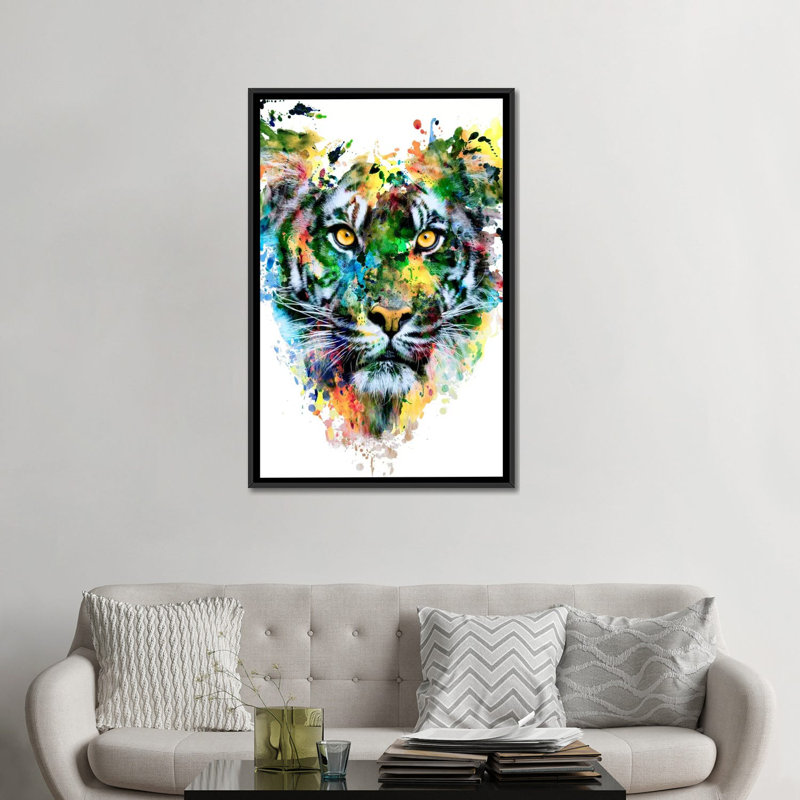 « tiger iv », impression sur toile, Toile avec cadre flottant noir, H 48 po x l 32 po x P 1,5 po, Pas de tapis