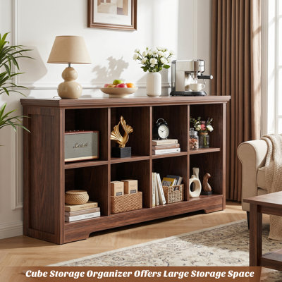 Console de 50 po de long avec canapé-lit étroit de style campagnard avec 8 cubes, derrière le canapé