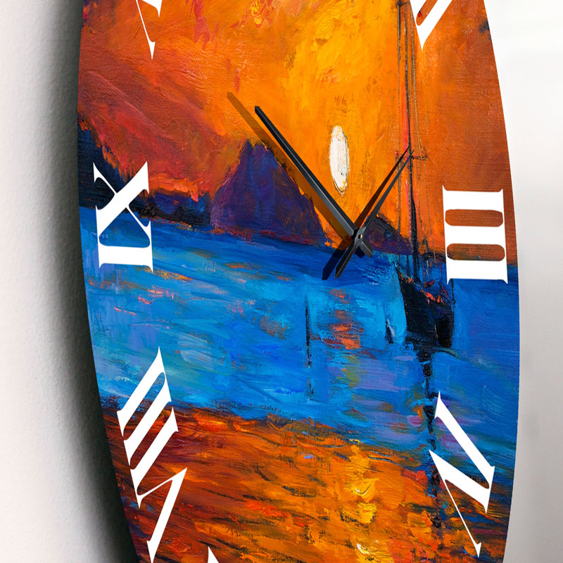 Bateau pendant la lueur du soir au lac Ix - horloge murale nautique et côtière, Petit