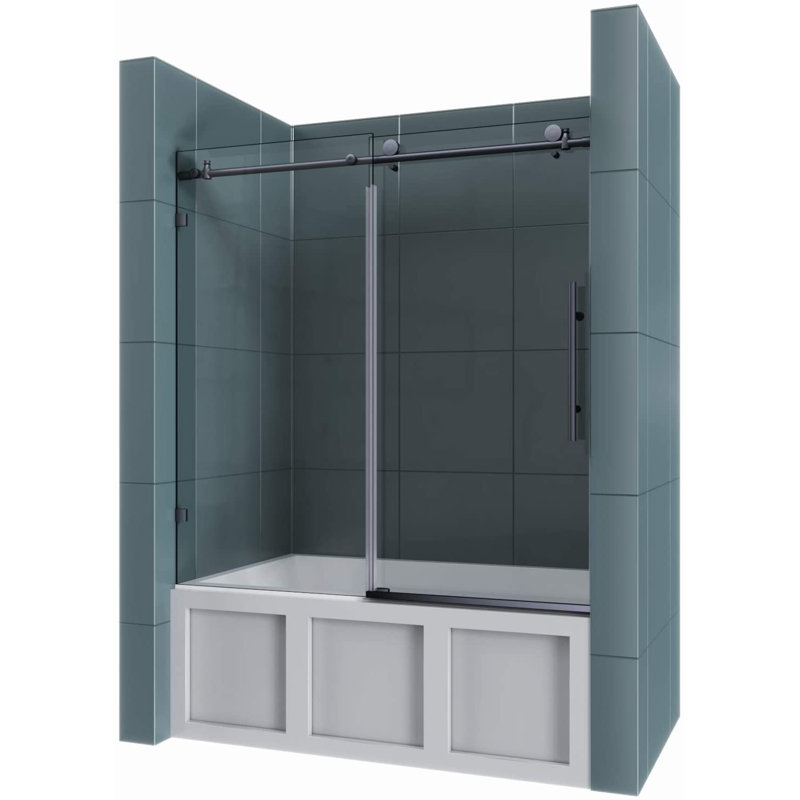 56"-60" W x 62" H Single Sliding Frameless Tub Door with 3/8" Clear Tempered Glass, Black