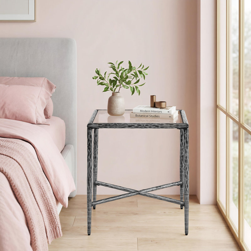 Forged Metal Base Side Table, Gray