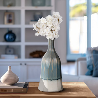 Decorative Ceramic Table Vase for Home Decor - Elegant Flower Vase Accent for Living Room, Shelf, and Entryway Styling - Blue & White