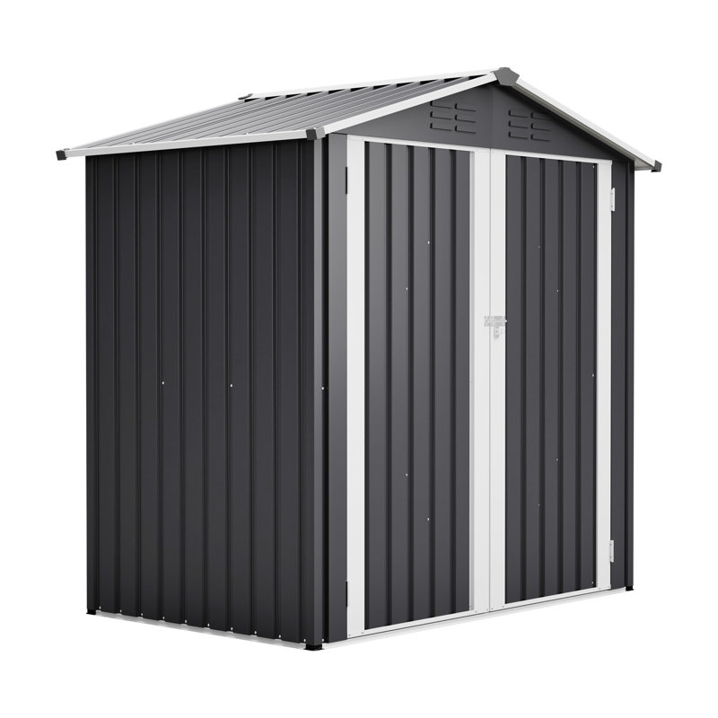 Metal Outdoor Storage Shed 6 X 4 Ft, Gray, Waterproof Garden Tool For Patio, Lockable Door, - Surface Gray Ft With House Backyard, Reinforced Galvanized Steel Frame, Trouble Assembly