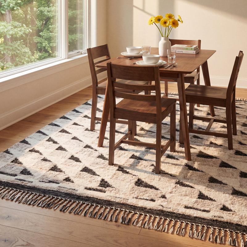 Benjamin Hand Knotted Natural/Black Area Rug, Rectangle 7'9" x 9'9"