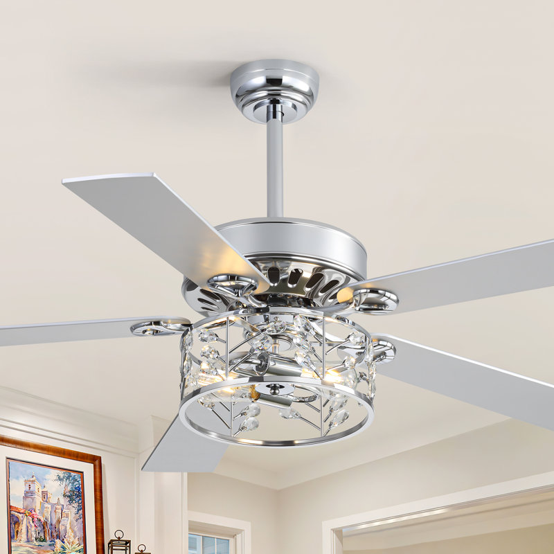 Ventilateur de plafond Crystal de 52 po avec Ã©clairage et tÃ©lÃ©commande, modÃ¨le moderne et glamour Ã  5 pales, Ã©quipÃ© d'un moteur Ã  courant continu rÃ©versible et silencieux, idÃ©al pour la chambre Ã  coucher et le salon