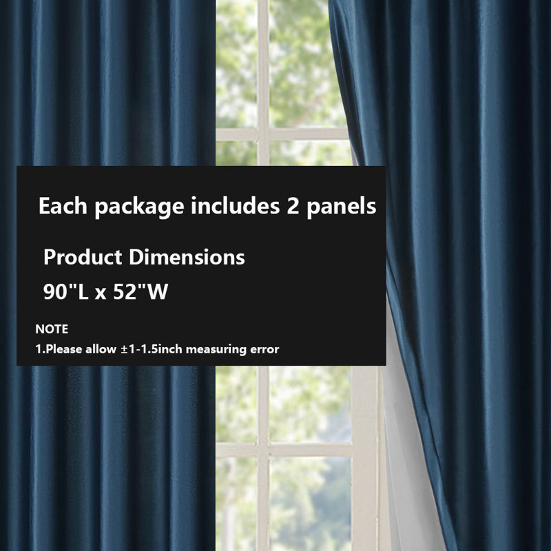 100% Full Blackout Velvet Curtains,2 Panels, 52" W x 90" L
