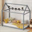 Twin Size Pine Wood &amp; MDF Platform Bed Frame, No Box Spring Needed, Grey House-Shape for Small Bedrooms-740190156
