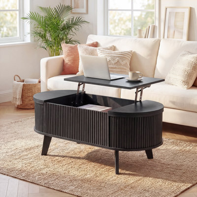 Lift Top Coffee Table with Storage, 31.5 Inch Modern Fluted Convertible Table with Hidden Compartments for Living Room