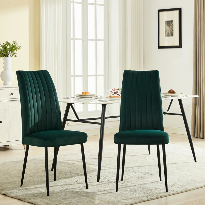 De 2 chaises de salle à manger réglables en velours de fer clouté à haute valeur pour les espaces intérieurs, Vert