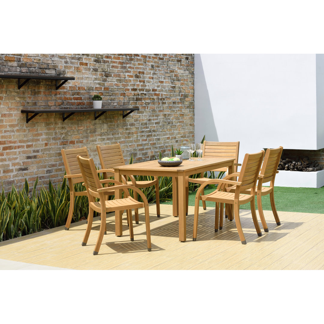 Anautica Sturdy 7 Piece Teak Finish Outdoor Furniture Dining Set Lark Manor™