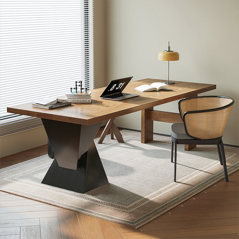 Bureau d'écriture rectangulaire en bois massif noyer, H 29,53 po x l 70,87 po x P 31,5 po