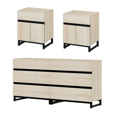 Aadam Dresser And Nightstand Set Of 3, 63 Inches Dresser With 6 Drawers, 2 Nightstand With Drawer And Cabinet For Bedroom, Bedroom Furniture Set,