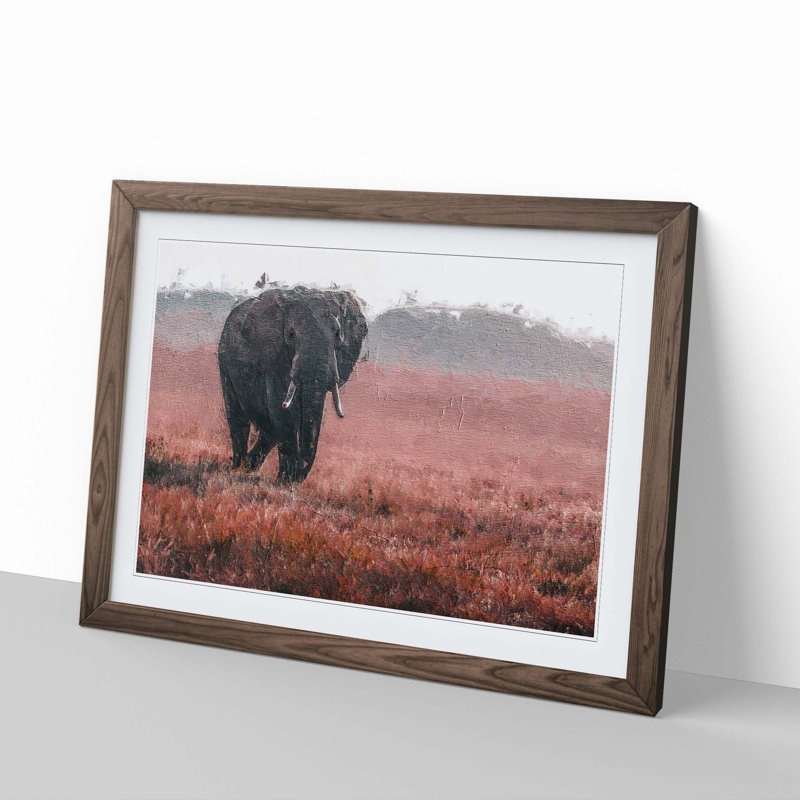 Marching Elephant in Abstract - Framed Print, 48cm H x 65cm W x 2cm D, Walnut Framed