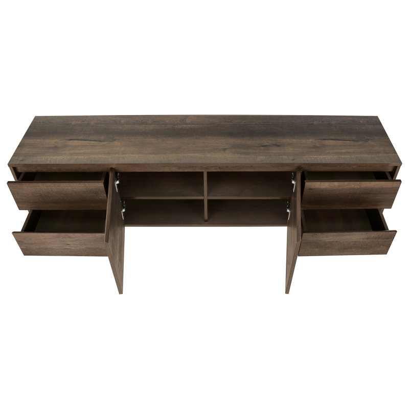 Meuble télé, console de 72 po, meuble multimédia, tiroirs de rangement, armoire de rangement, stratifié, transitionnel