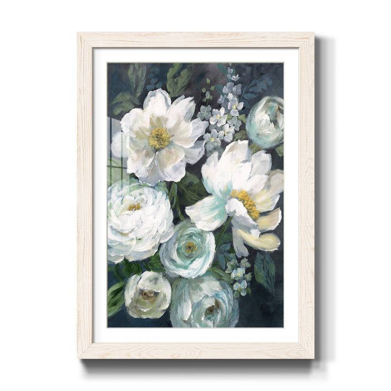 Douces pivoines II - Peinture encadrée sur papier, H 37,5 po x l 27,5 po x P 1,5 po, Blanc