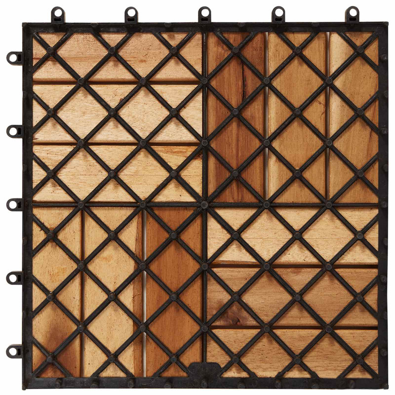 30cm L x 30cm W Acacia Hardwood Interlocking Deck Deck Tile Kit, Brown