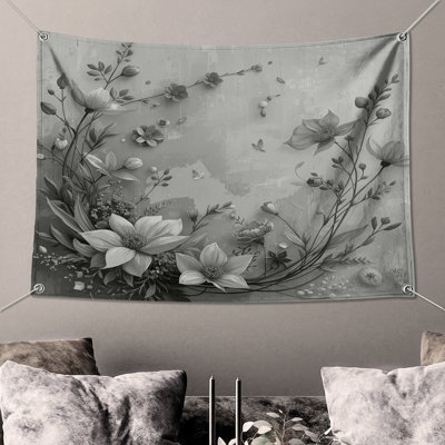 Monochrome Floral Arrangement Wall Tapestry - Flowers Wall Decor