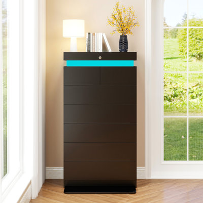 51.3" Tall 7-Drawer Chest With LED Lights, Charging Station & Hidden Lock Compartment – Modern Bedroom Storage Organizer