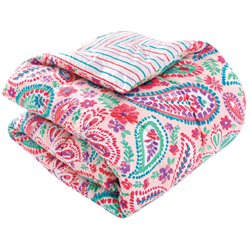 Pink and Aqua Microfiber Reversible Twin Bedspread Set