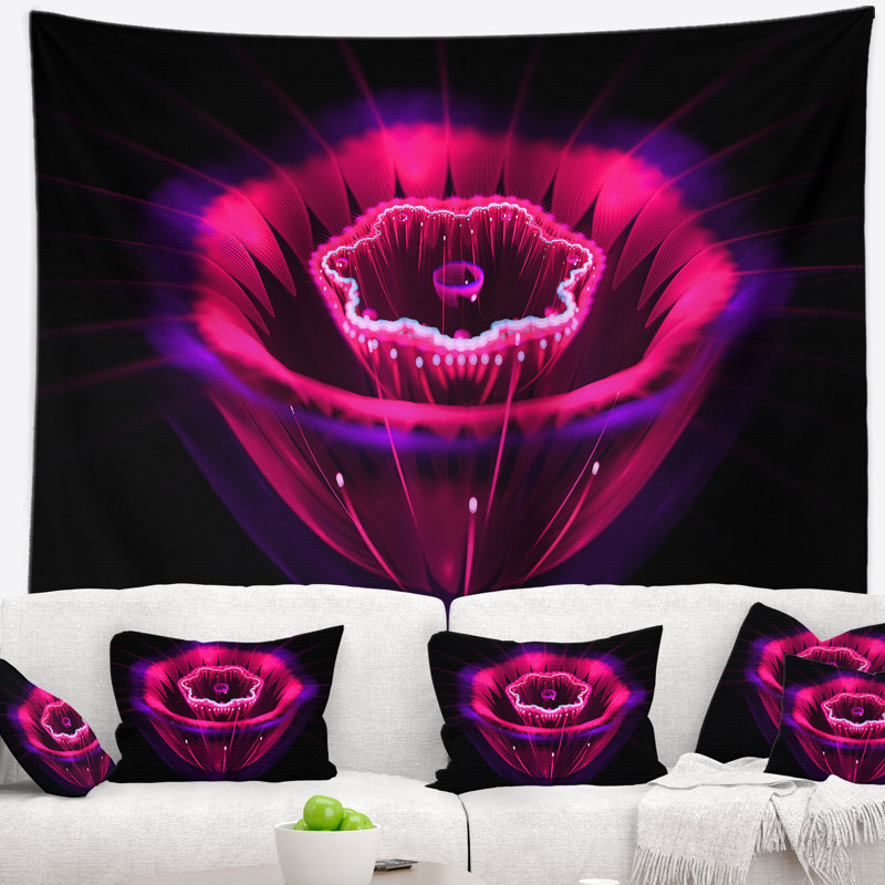 Tapisserie florale abstraite à motif floral fractal magenta, H 32 po x l 39 po