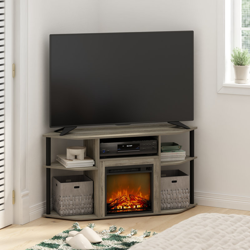 Beitske TV Stand Fireplace for TVs up to 55" Fireplace, French Oak Gray