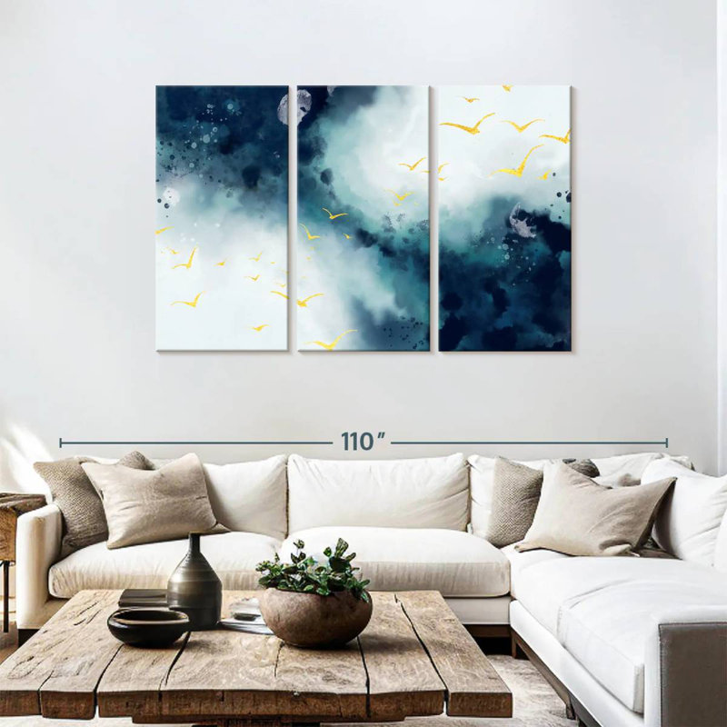 Avery Golden Birds Abstract Landscape, 48" H x 74" W