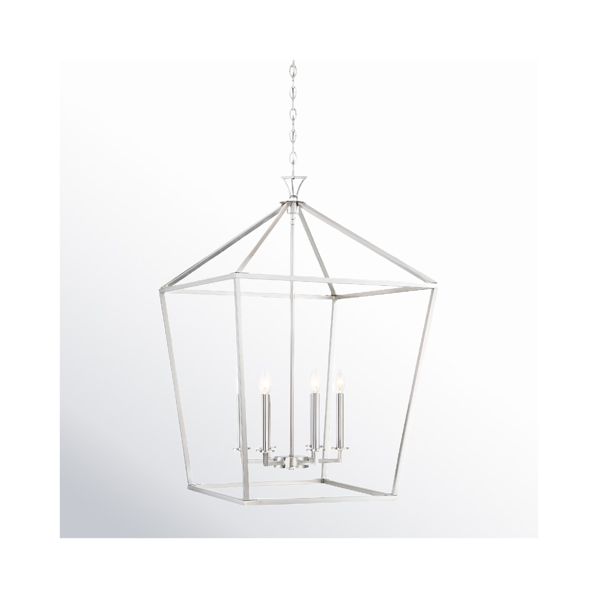 Hastings 6 - Light Lantern Geometric Chandelier, Satin Nickel