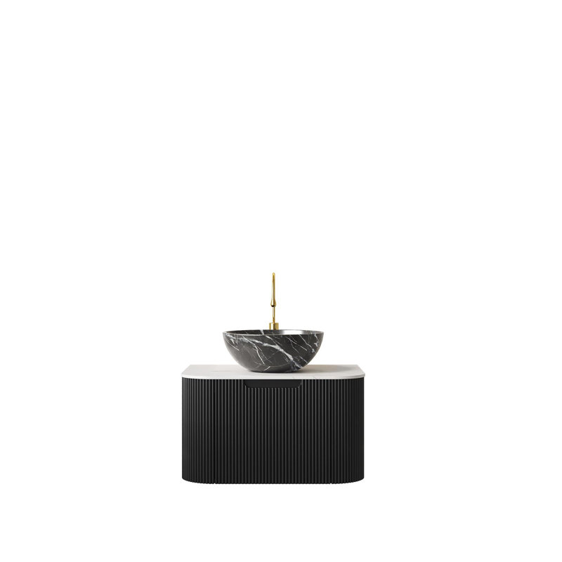 Meuble-lavabo de salle de bain avec lavabo, avec bassin en céramique noire à motif de pierre, 24"