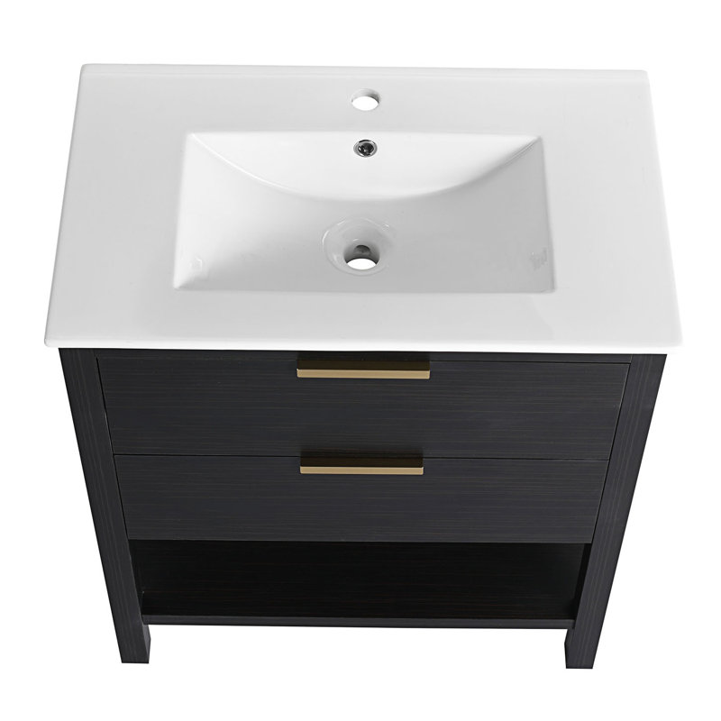 Meuble-lavabo avec lavabo et 2 tiroirs à fermeture en douceur, Doré