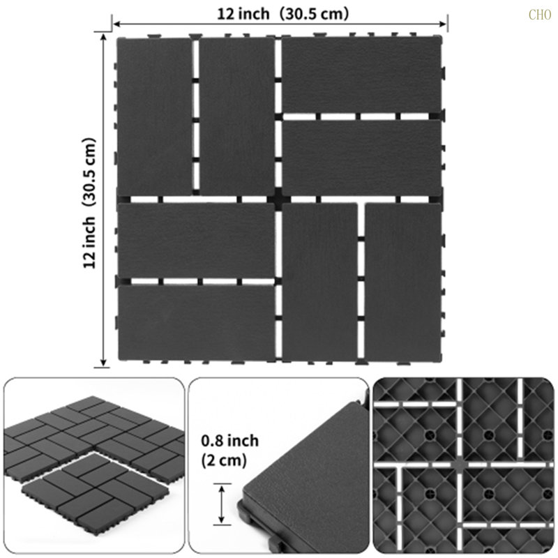 Carreaux de terrasse en plastique à emboîtement, paquet de 44 tuiles de patio, 12 po x 12 po carré extérieur imperméable à l'eau, toutes saisons, extérieur et intérieur