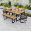 Ensemble repas 6 pièces avec table en bois d'acacia, banc et chaises rembourrées pour la cour-1401039734
