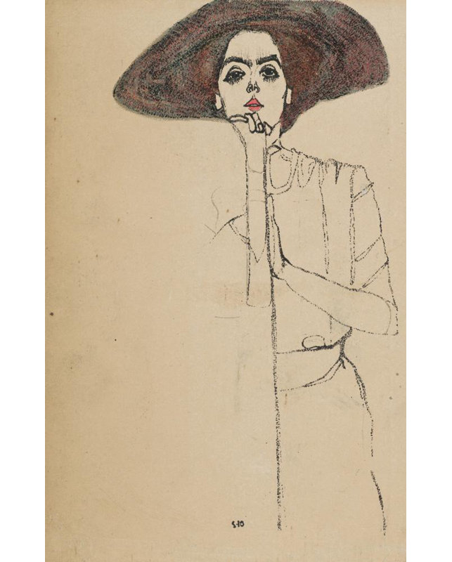 «Portrait of a Woman» par Egon Schiele - Art mural sur toile tendue avec châssis, H 48 po x l 33 po