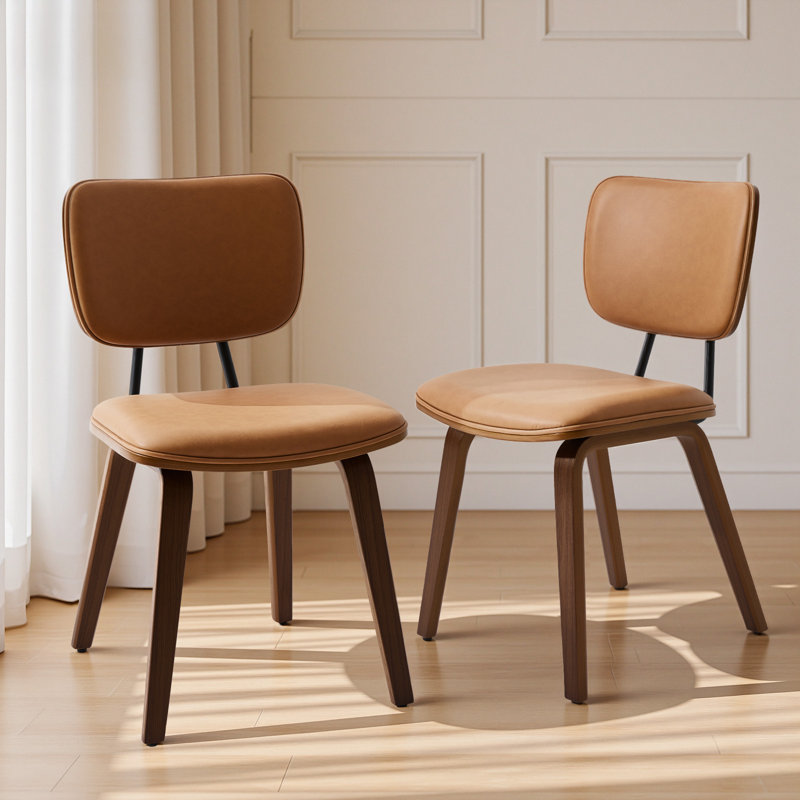 18.9" H Mid-Century Modern Dining Chair with Padded Seat Cushion & Curved Backrest, Upholstered Side Chair Set of 2, 2, Brown