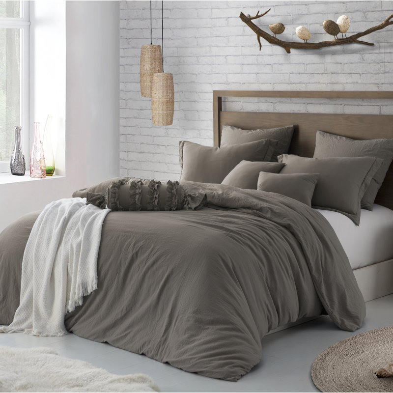 Ensemble de housse de couette en microfibre lavée et plissée très douce, Housse de couette simple / simple TG + 1 taie d'or