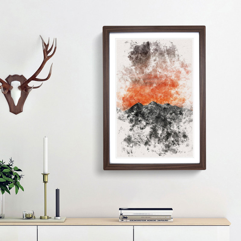 Orange Sky Above Mountains in Italy - Picture Frame Painting Print, Walnut Framed, 87cm H x 62cm W x 2cm D